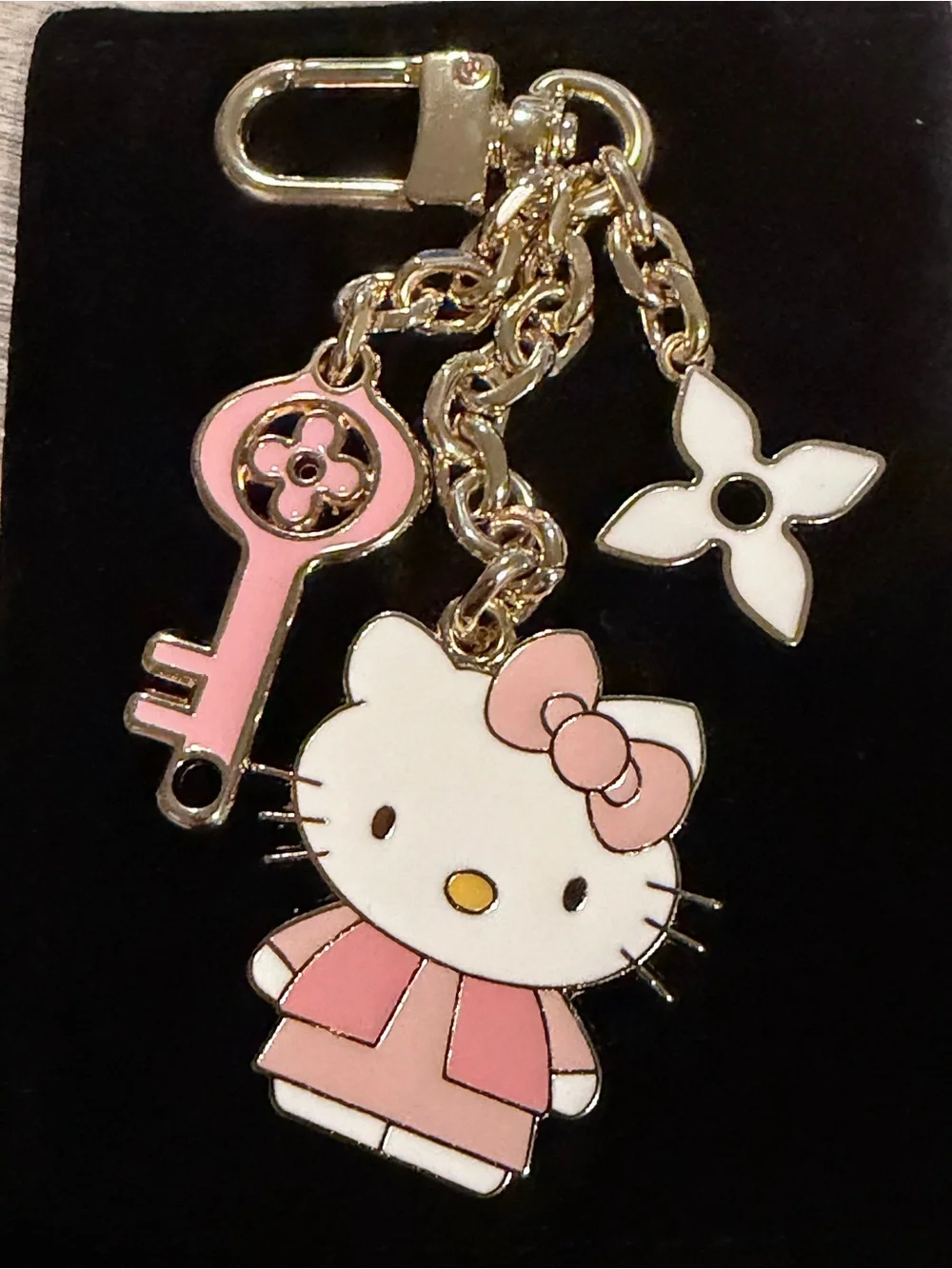 Source Unknown Pink and White Hello Kitty Enamel Key & Card Holder Charm